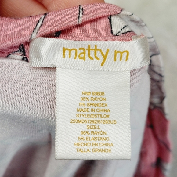 Matty M Pink & White Floral Short Sleeve V-Neck Midi Dress 2276 - Picture 6 of 7